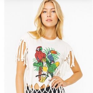 Vintage Venezuela Margarita Fringed Parrot Graphic Grunge Boho Tropical Tee L